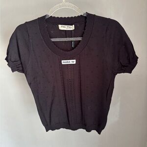 Miu Miu Black Short Sleeve Eyelet Knit Top